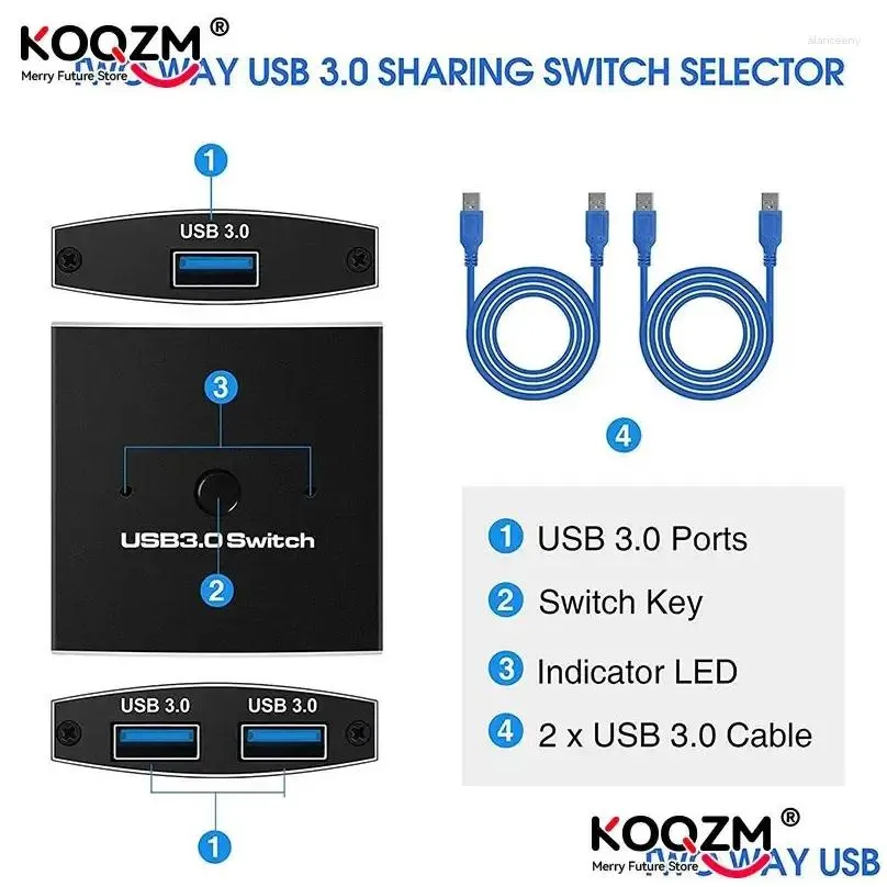 1pc usb 3.0 switch selector 5gbps 2 in 1 out two-way sharer voor printer keyboard mouse share