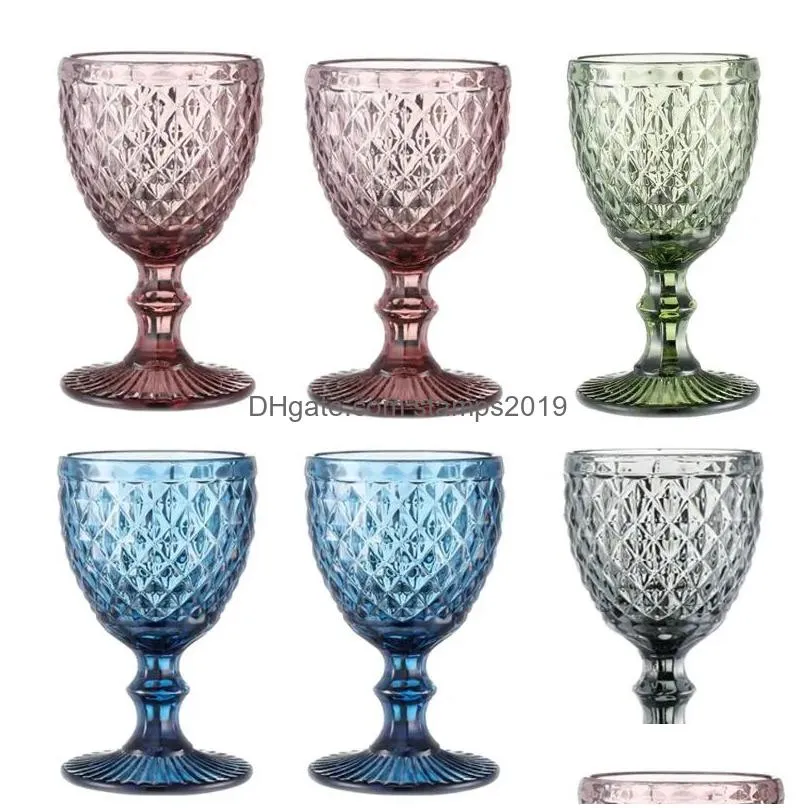 colored goblet glass red wine beer cup european style mug diamond embossed design cocktail champagne mugs for bar nightclub ktv 010127