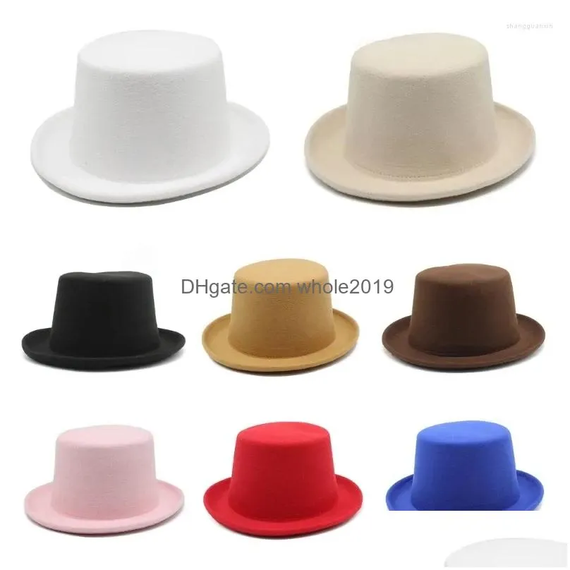 Berets Woolen Fedora Hat For Female Male Stage Performances Gentleman Theme Party Cap Masquerade Balls Dress Up Panama Drop Delivery Dheq0