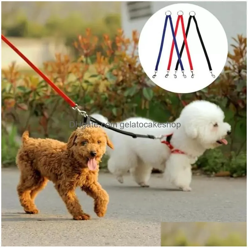 10pcs double nylon dog walking leashes couple puppy dog 2 way collar leash pet traction lead rope belt