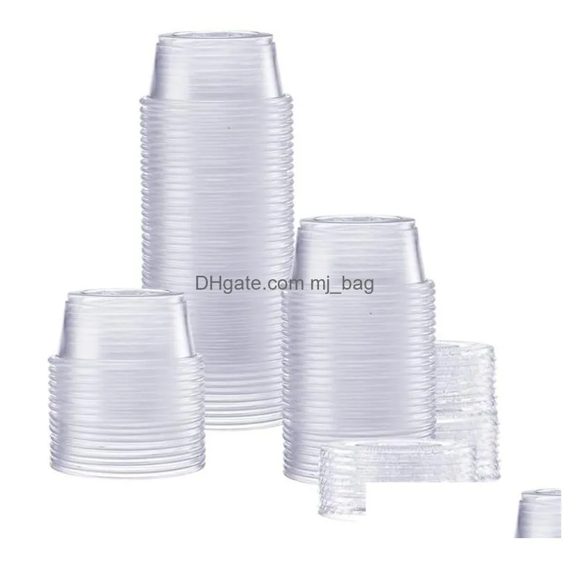 Disposable Take Out Containers 100-Pack Jello S Cups With Lids 2 Ounce Clear Plastic Containers Leak-Proof Lid For Portion Control Dro Dhg0C
