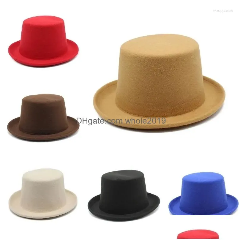 Berets Woolen Fedora Hat For Female Male Stage Performances Gentleman Theme Party Cap Masquerade Balls Dress Up Panama Drop Delivery Dheq0