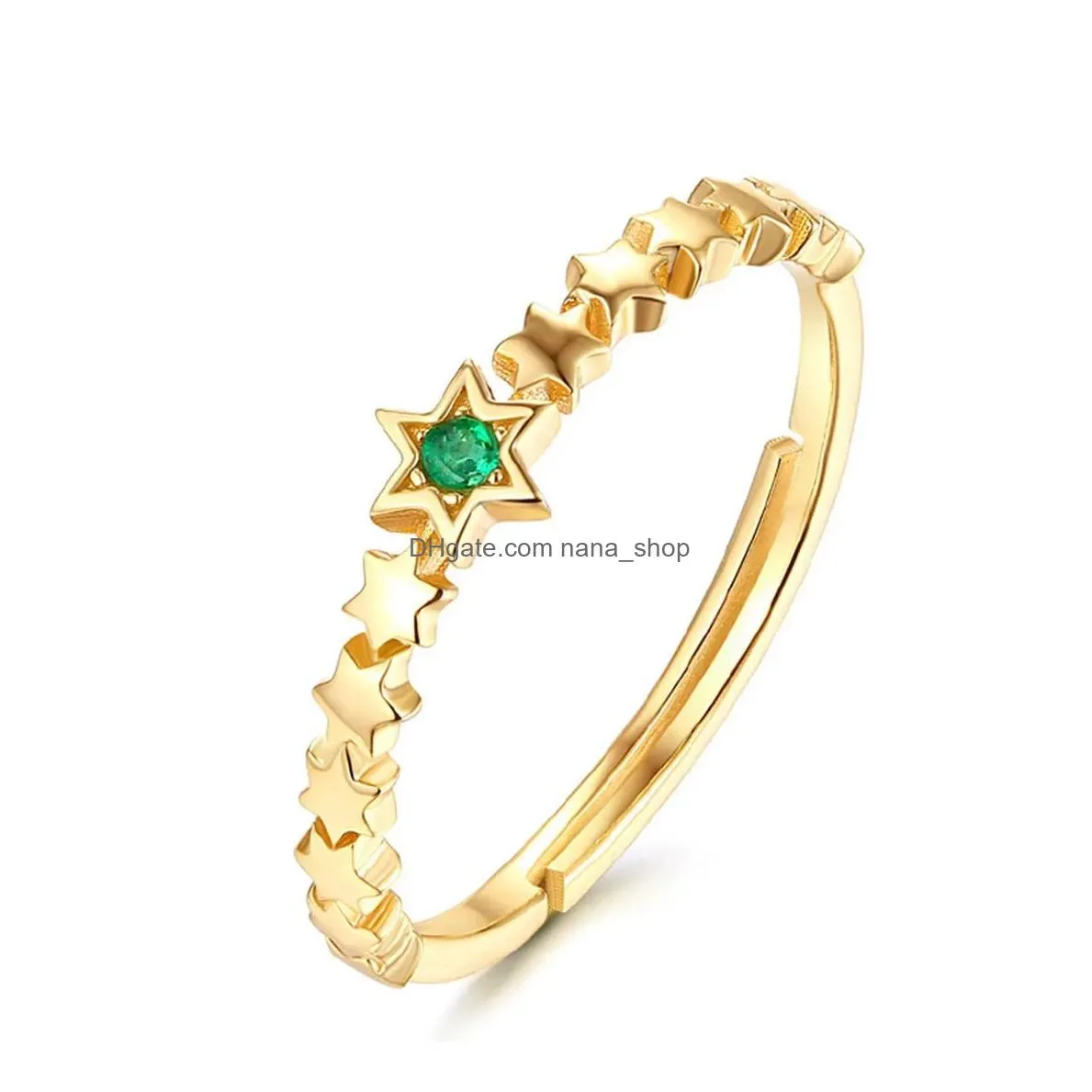 Band Rings 0Ic 9K Gold Vermeil Plated Natural Emerald Star Ring In 925 Sterling Sier Engagement Wedding Jewelry For Gift8509750 Drop Dhwyk