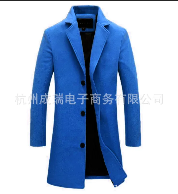 straight hair autumn and winter mens woolen coat mens slim mid-length trench coat mens tweed coat