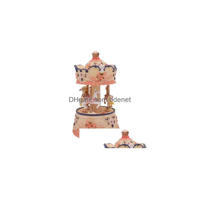 Decorative Objects & Figurines Decorative Figurines Clockwork Mechanism Carousel Music Box Christmas Musical Gifts For Kids Play Carry Dhr7C