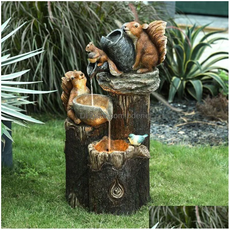 Garden Decorations Duck Solar Resin Courtyard Fountain Design With Led Light Squirrel Decoration Home Simation Decorationgarden Drop Dh6R5