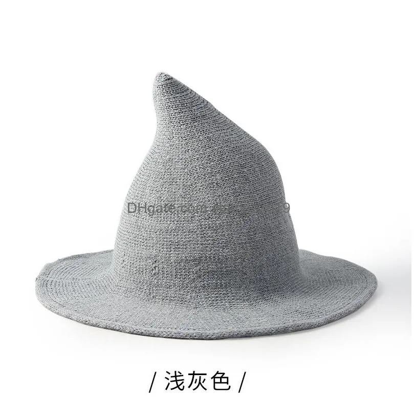 halloween witch hat cosplay wizard hats solid color wool knitting women warm knitted witch cap