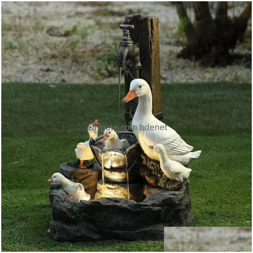 Garden Decorations Duck Solar Resin Courtyard Fountain Design With Led Light Squirrel Decoration Home Simation Decorationgarden Drop Dh6R5