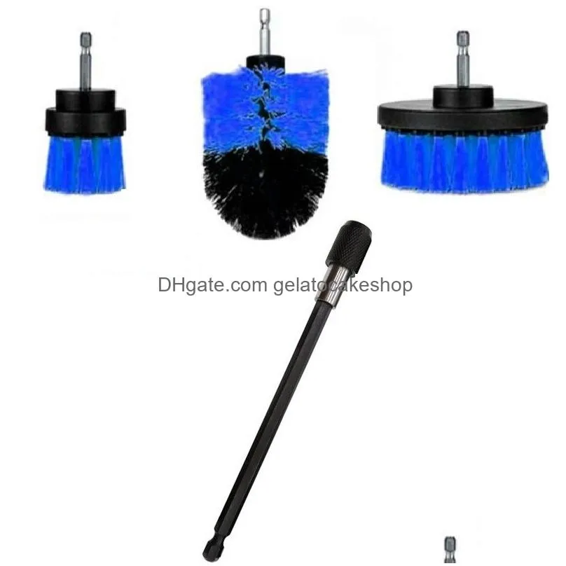 4pcs/set power scrub drill cleaning brush with stainless steel extension rod for bathroom shower tile grout cordless scrubber attachment brushes