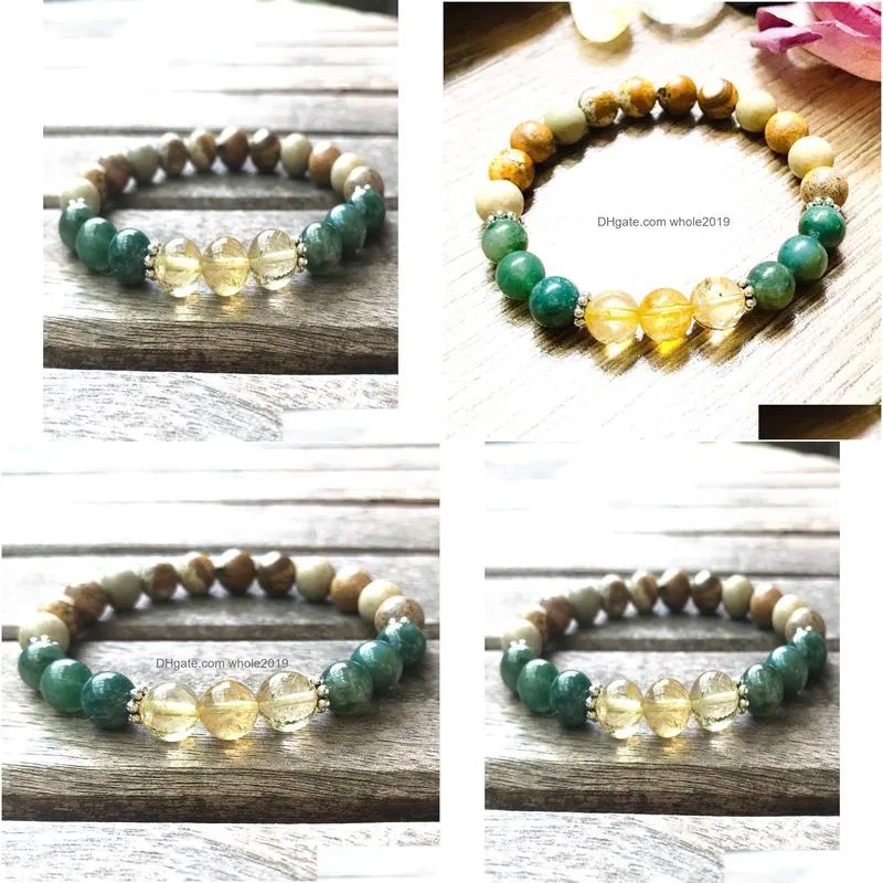 Beaded Mg0917 8 Mm Picture Jasper Bracelet Yellow Crystal Citrine High Quality Moss Agates Chakra Meditation Jewelry2660809 Drop Deli Dhjaz