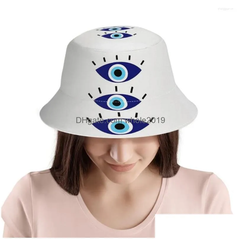 Berets Three Mandala Evil Eye Bucket Hat For Women Men Teenager Foldable Bob Fishing Hats Panama Cap Streetwear Drop Delivery Dh1Hk