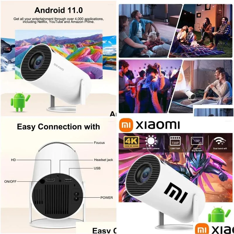 Smart Home Control Mini Projector 4K Android 11 Wifi6 Bt5.0 1080P 1280 720P Theater Tv Sn Projecteur Outdoor Portable Beam Drop Deliv Otpcs