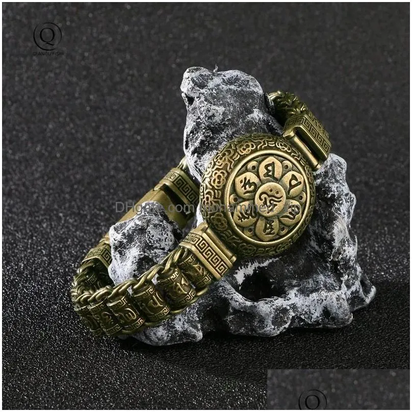 brass buddhist scriptures cuff bangles pure copper buddhism mantra lucky bracelets vintage rotating women men hands jewelry 240130