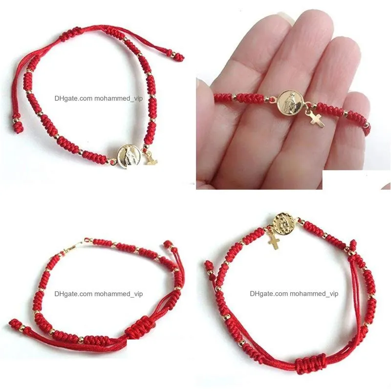 chain 12pcs virgin mary medal adjustable red string bracelet virgen la milagrosa 231016