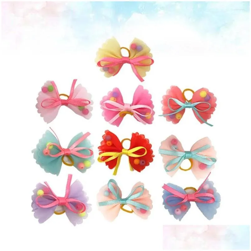 dog apparel 10pcs bow ties bows bowknot hair bands elastic headwear headdress for puppy cat ( mixed color )