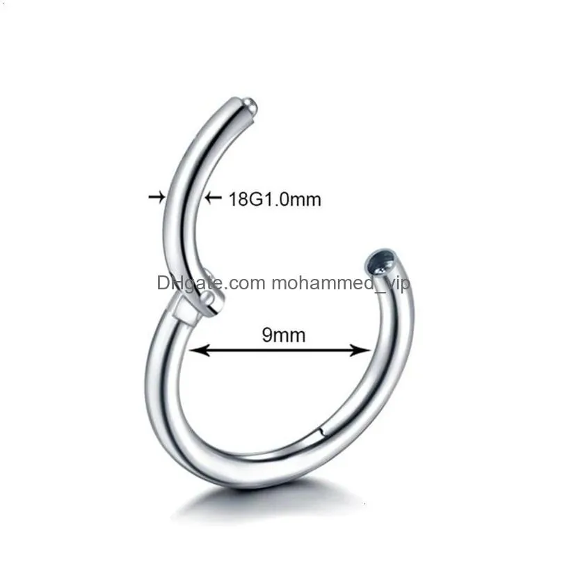 10pc astm 36 nose ring hoop septum piercing clicker 1012141618g20g nostril hinged segment septo helix earrings 240130