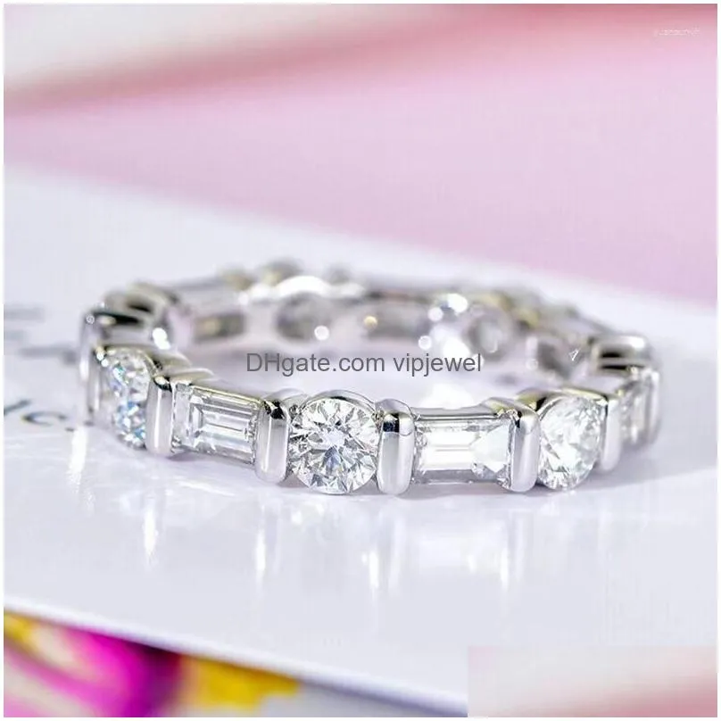 wedding rings fashion contracted promise for women luxury inlay round/rectangle cubic zirconia eternity jewelry wholesale