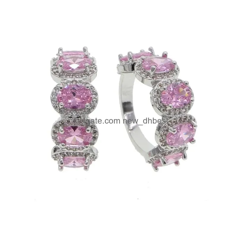 Cluster Rings Brass White Gold Color Pink Zircon For Women Luminous Female Fine Jewelry Prong Setting Luxury Cz Stone Ring3492682 Dro Dh3Vq