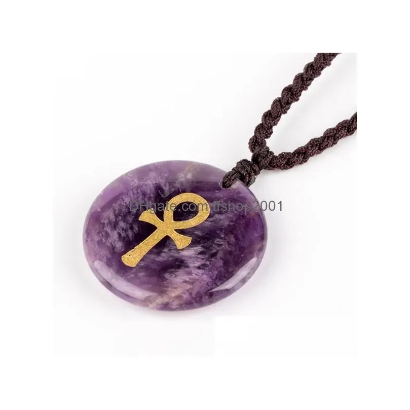 natural stone engrave anka symbol pendant reiki healing crystal religious jewelry mens and womens charm fashion pendant