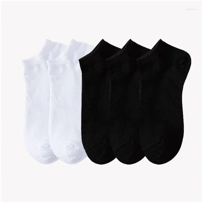 Men`S Socks Mens Socks 5 Pairs Men Low Cut Breathable Business Polyester Boat Sock Solid Color Comfortable Ankle Casual White Black S Otpvc