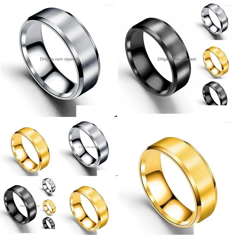 wedding rings punk stainless steel ring for men double beveled matte fashion mens brushed titanium black gold