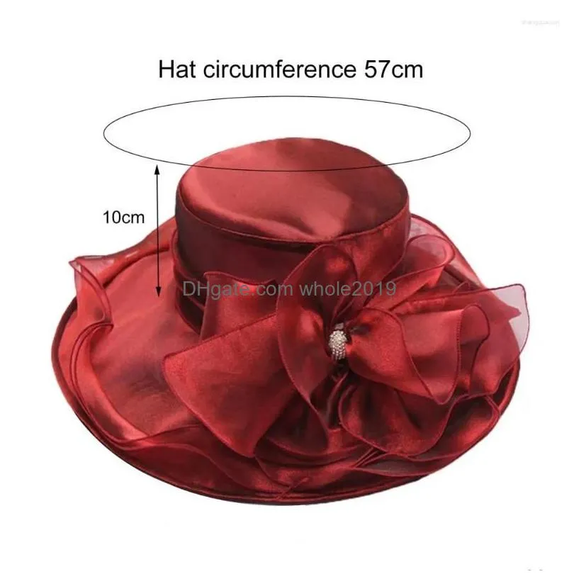 Berets Women Cap Wide Brim Fedoras Cloth Flower Temperament Foldable Rhinestones Buckle Hat For Wedding Drop Delivery Dhsld