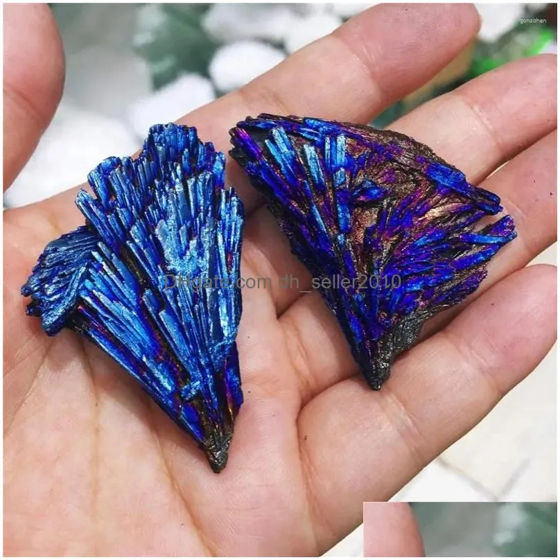 Decorative Objects & Figurines Decorative Figurines Natural Crystal Quartz Rare And Beautif Blue Halo Titanium Mineral Healing Specime Dhvgr