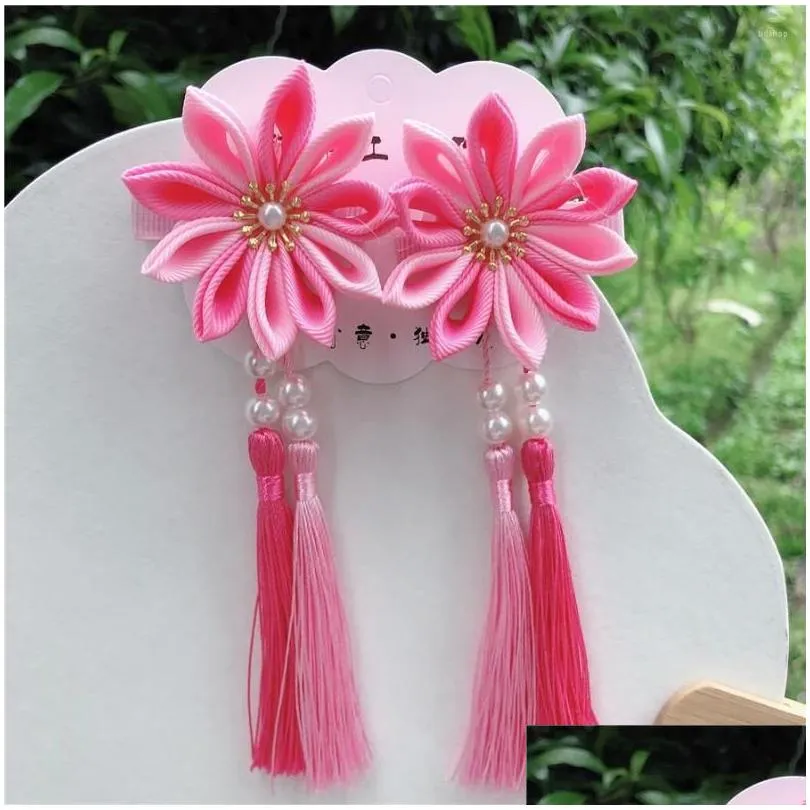 hair accessories retro color matching sword chrysanthemum flower hairpin tassel children princess headdress hanfu