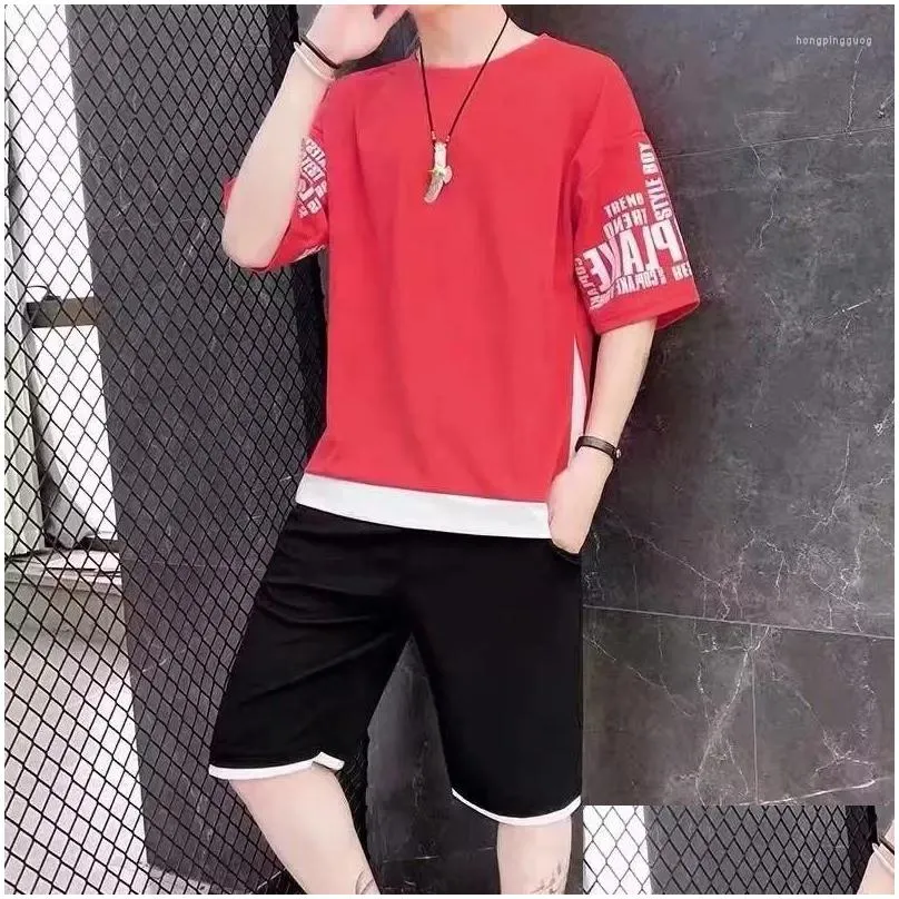 Men`S Tracksuits Mens Tracksuits Japan Casual Suit Summer High Street Harajuku Top Shorts Two Piece Set Print Tee Short Pants Wear Sp Oth1R