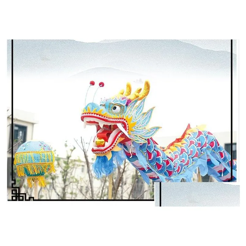 classic size 5 7m silk chinese dragon dance 6 kids children folk mascot costume special culture holiday party year spring da195g