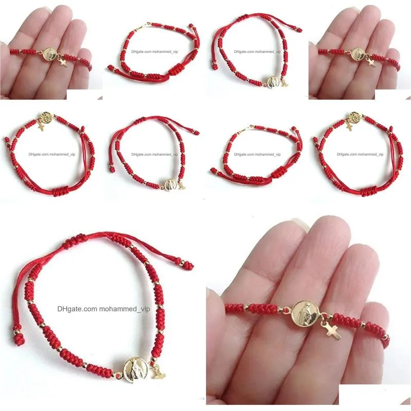 chain 12pcs virgin mary medal adjustable red string bracelet virgen la milagrosa 231016