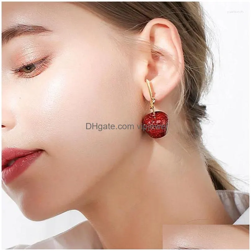 dangle earrings korea needle red cherry  girl heart personality forest fruit wholesale cute