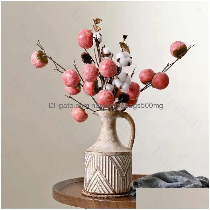 Vases Retro Old Single Ear Pot Ceramic Vase American Stripe Relief Dried Flower Milk Jug Accessories Living Room Decoration Drop Deli Dh6Qk