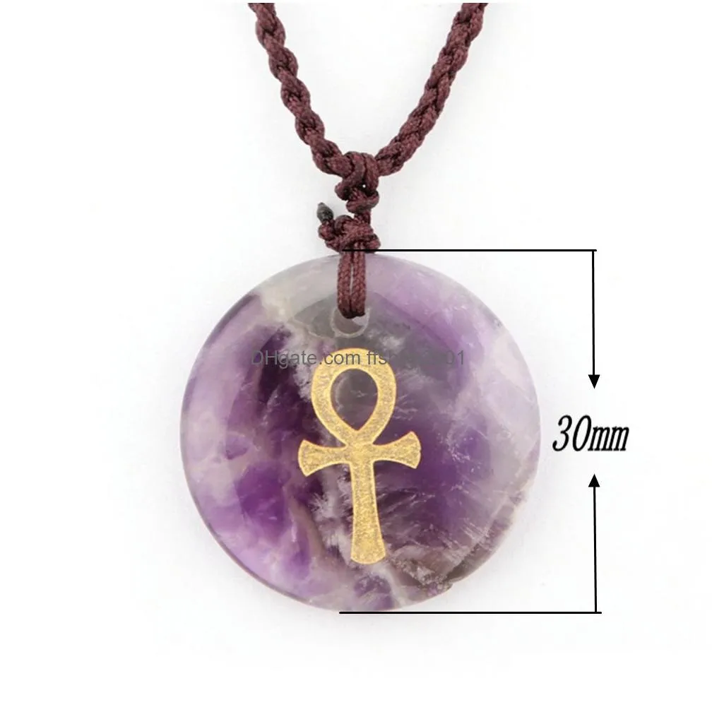 natural stone engrave anka symbol pendant reiki healing crystal religious jewelry mens and womens charm fashion pendant