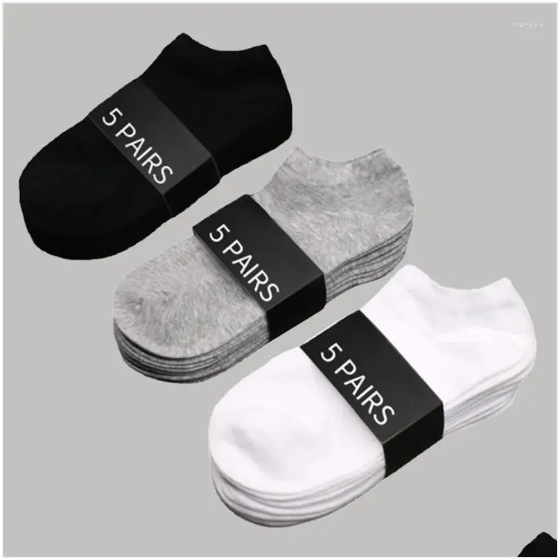 Men`S Socks Mens Socks 5 Pairs Men Low Cut Breathable Business Polyester Boat Sock Solid Color Comfortable Ankle Casual White Black S Otpvc