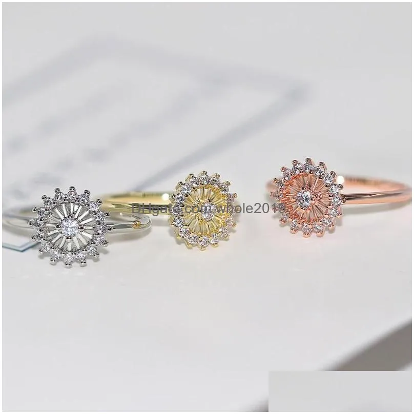 Cluster Rings Double Fair Sun Flower Rings For Women Crystal Cz Rose Gold Color Party Birthday Gift Midi Ring Fashion Jewelry R904224 Dhpan