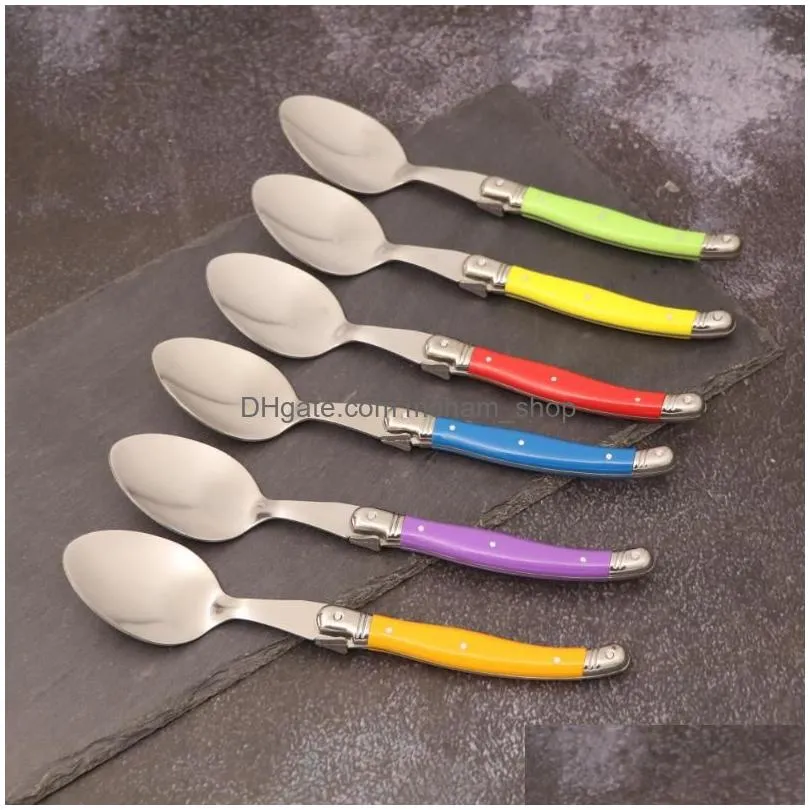 spoons stainless steel laguiole dinner spoon big large tablespoon set rainbow handle soup scoop multi color cutlery cafe 6pcs 8.5inch