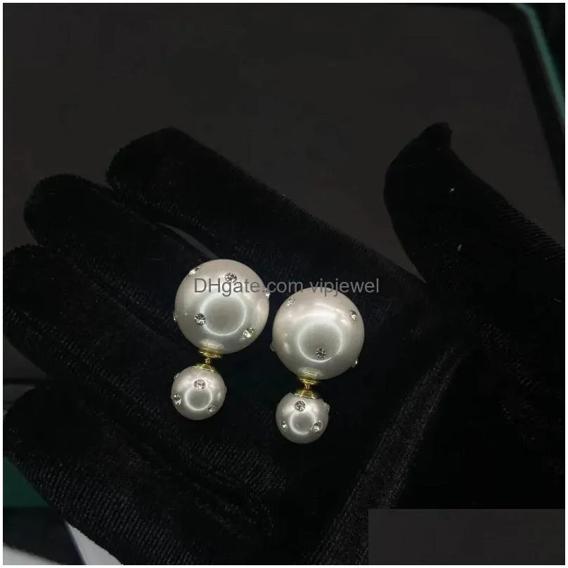 stud earrings classic double side simulated crystal pearl for women gift luxury designerjewelry