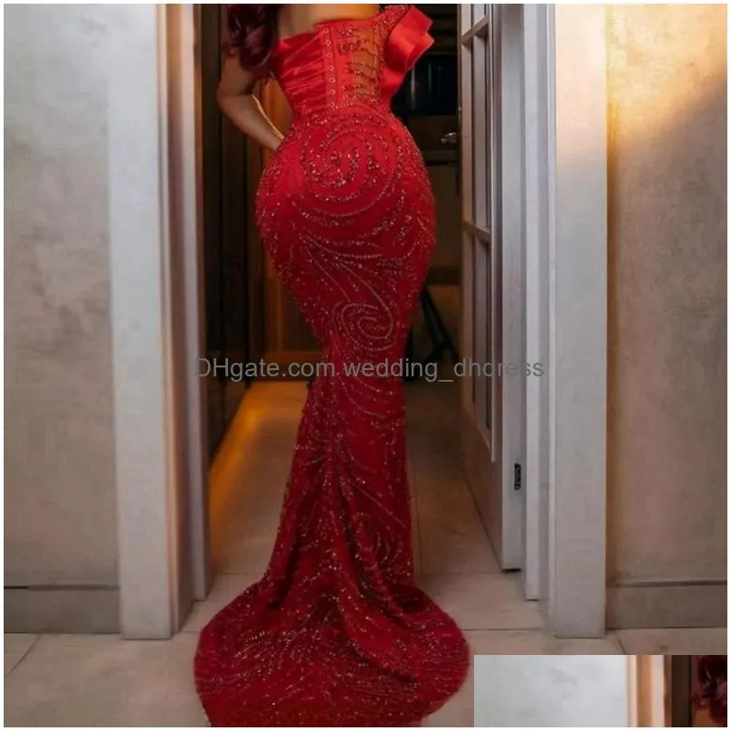 mermaid sparkling prom dresses for special occasions red lace beaded promdress evening formal dress birthday party gowns second reception gown engagemenr