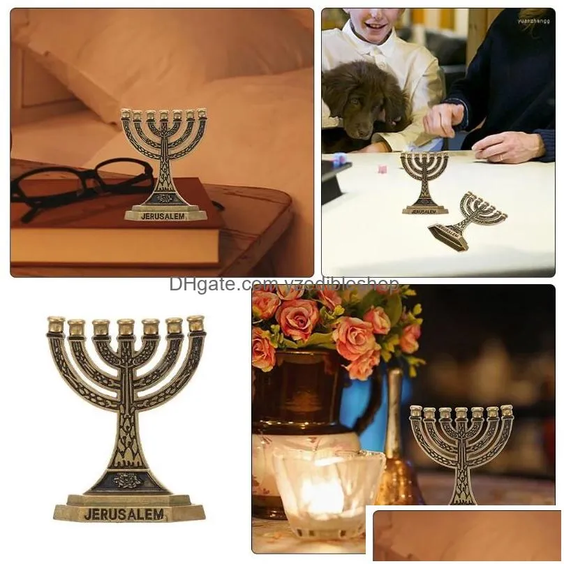 candle holders 2pcs israel menorah 7-branch jewish holder religious candelabrum alloy