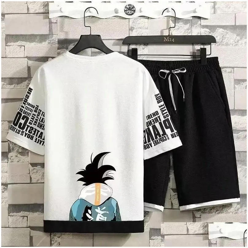 Men`S Tracksuits Mens Tracksuits Japan Casual Suit Summer High Street Harajuku Top Shorts Two Piece Set Print Tee Short Pants Wear Sp Oth1R