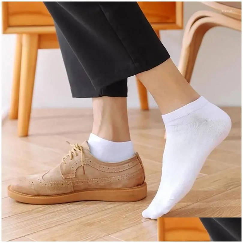 Men`S Socks Mens Socks 5 Pairs Men Low Cut Breathable Business Polyester Boat Sock Solid Color Comfortable Ankle Casual White Black S Otpvc