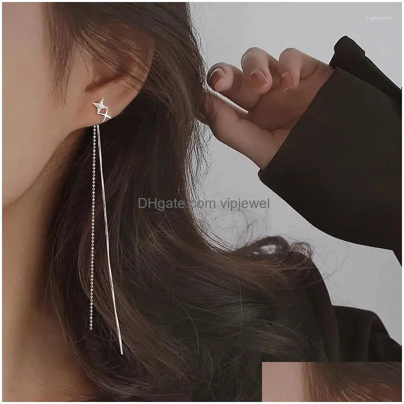 dangle earrings s925 silver needle tassel long chain zircon star drop earring for women girls ear line hanging earings jewelry gifts