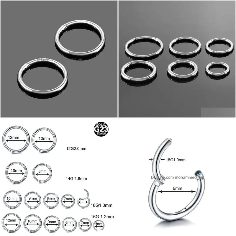 10pc astm 36 nose ring hoop septum piercing clicker 1012141618g20g nostril hinged segment septo helix earrings 240130