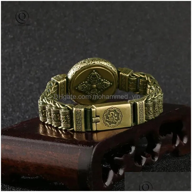 brass buddhist scriptures cuff bangles pure copper buddhism mantra lucky bracelets vintage rotating women men hands jewelry 240130