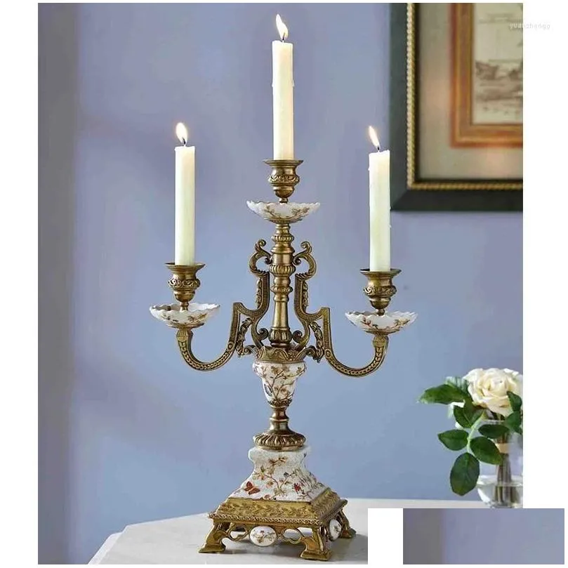 candle holders modern luxury large tabletop ceramic with brass candlestick craft flower pattern holder for home decor