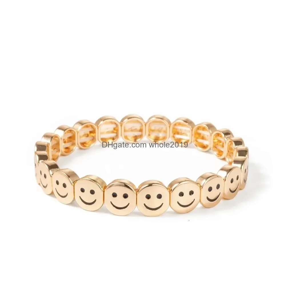Bangle Trendy Happy Shape Beads Bracelets For Women Gold Color Plated Inlaid Zirconia Elastic Bangles Luxtury Gift Jewelry Drop Deliv Dhfur