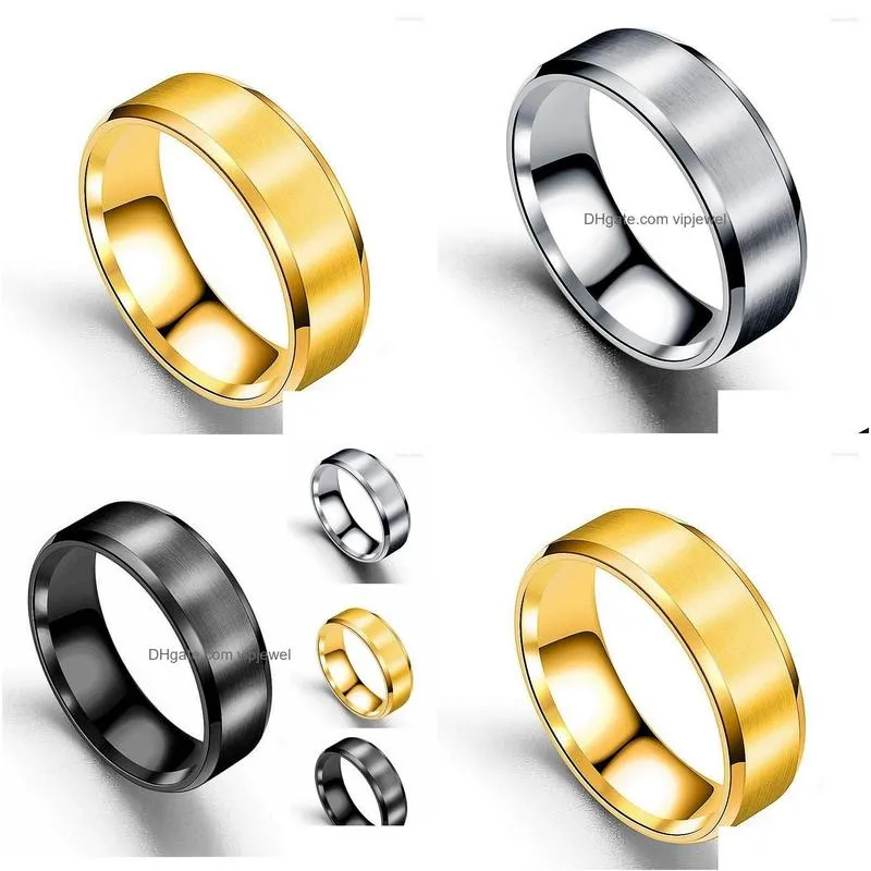 wedding rings punk stainless steel ring for men double beveled matte fashion mens brushed titanium black gold