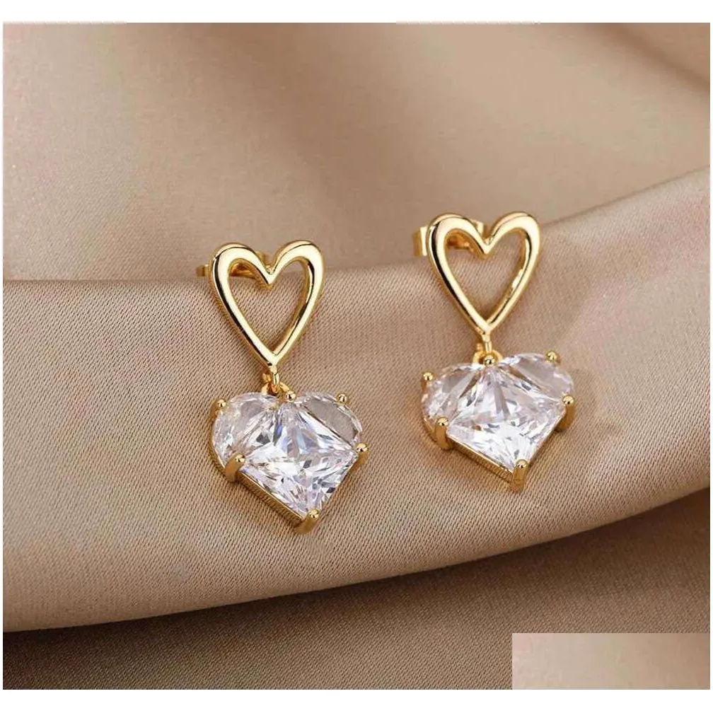 Stud Heart Earrings For Women Girl Steel Gold Plated Love Ear Drop Earring Couple 2023 New In Trend Jewelry R231117 Drop Delivery Otyle