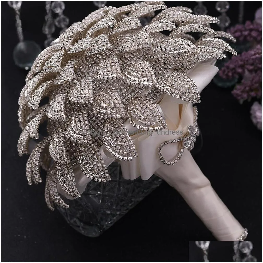 bridal bouquet luxury handmade flexible rhinestones crystals pearls wedding bridal crown bridesmaid flowers women hair accessories jewelry